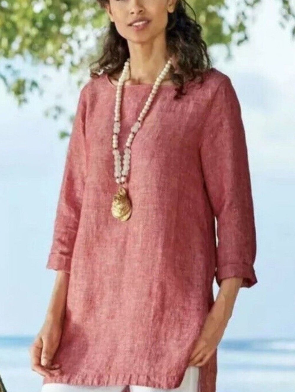 Soft Surroundings Tunic Top XL Sorbetti 100% Linen Lagenlook Coastal Marled Red